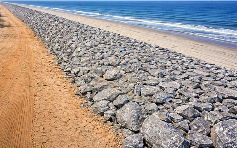 Praia brasileira ganha 200 metros de ‘muralha’ com pedras de até 3 metros para conter avanço do mar.