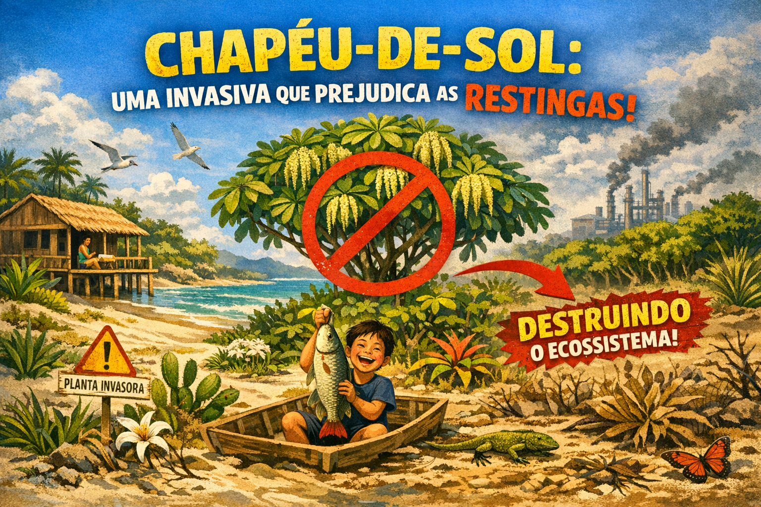 Chapéu-de-sol é uma invasiva que prejudica as restingas!