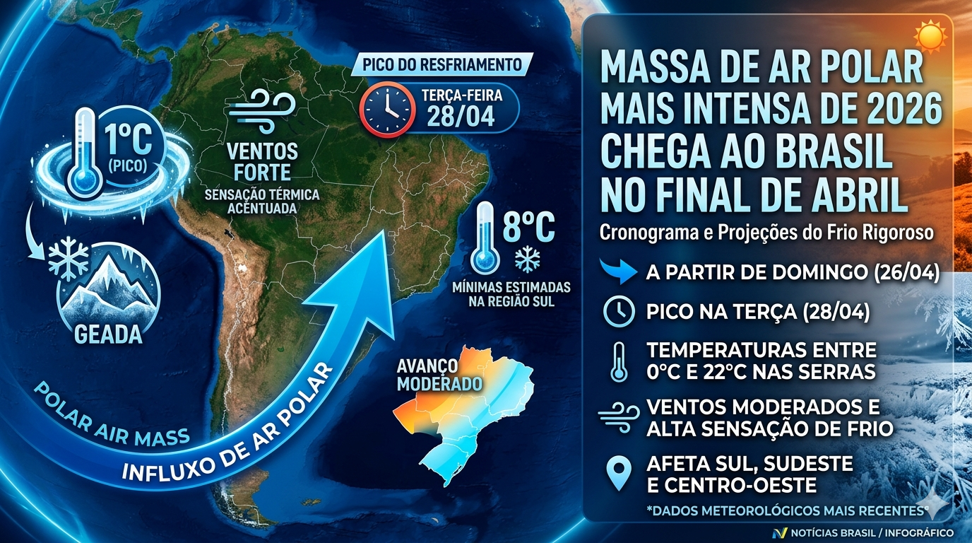 Uma intensa massa de ar frio já tem data marcada para derrubar as temperaturas no Brasil