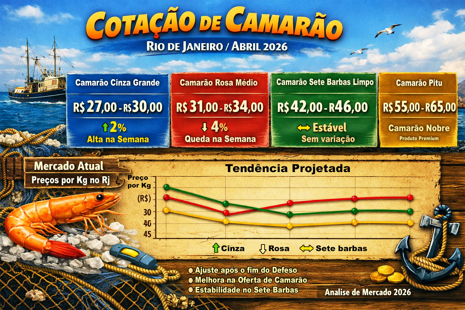 Cotação de camarão para o mês de Abril/2026
