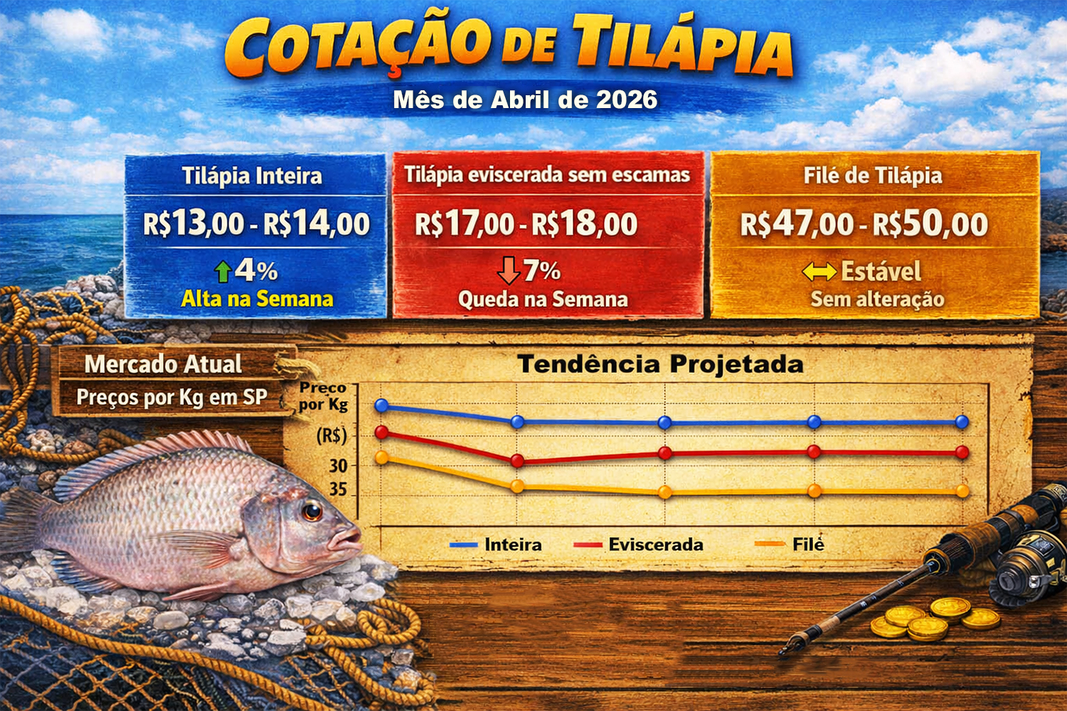 Veja a cotação da tilápia hoje.