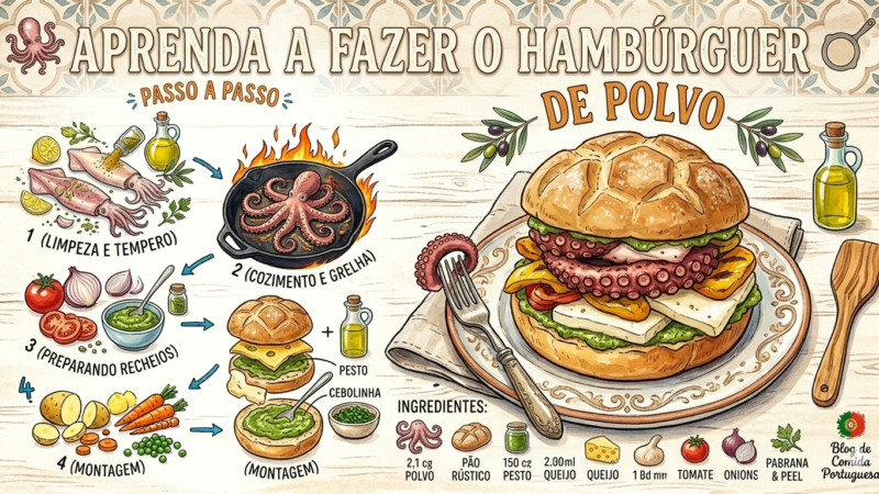 Aprenda a fazer um hamburguer de polvo fatiado