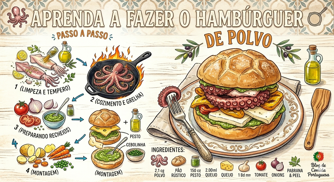 Aprenda a fazer um hamburguer de polvo fatiado