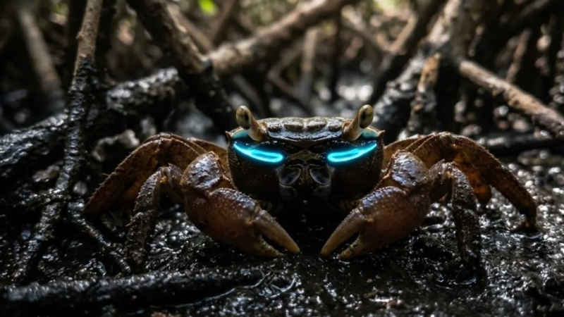 Cientistas de Singapura descobrem que um caranguejo de manguezal tem um farol natural no rosto, algo nunca visto em nenhum animal