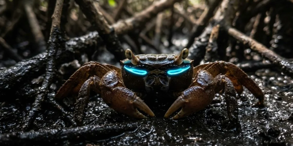 Cientistas de Singapura descobrem que um caranguejo de manguezal tem um farol natural no rosto, algo nunca visto em nenhum animal