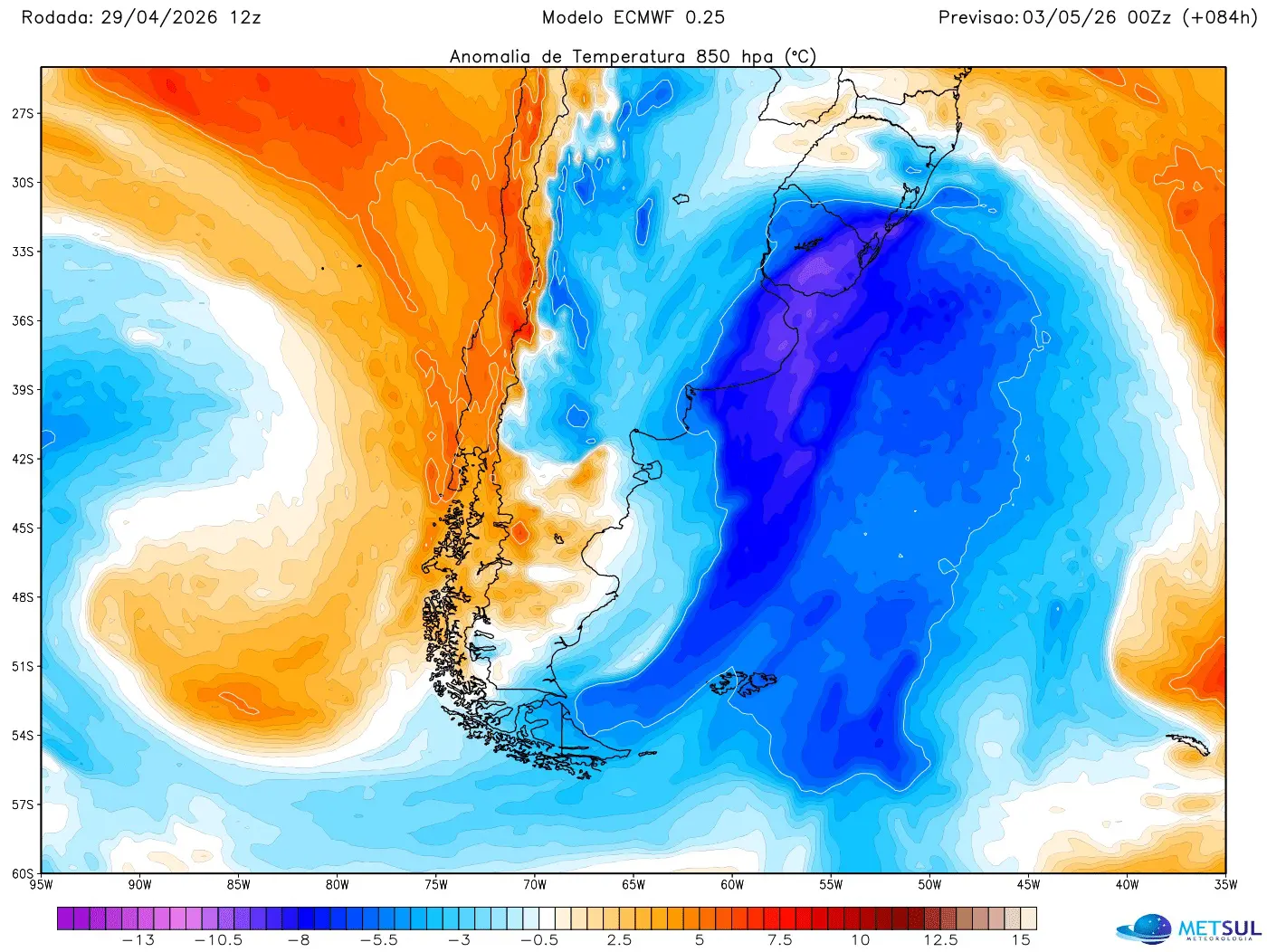 Nova massa de ar frio trará queda de temperatura no Sul e no Sudeste