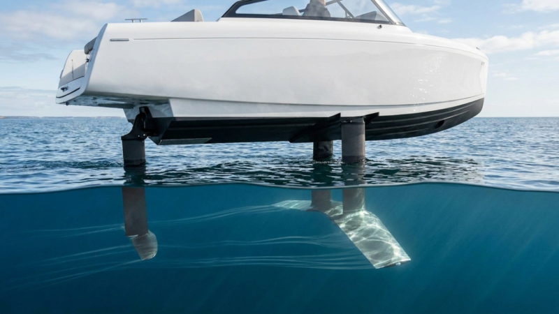 O barco elétrico que usa bateria de carro, levanta sobre as ondas e transforma 105 quilômetros de navegação em silêncio