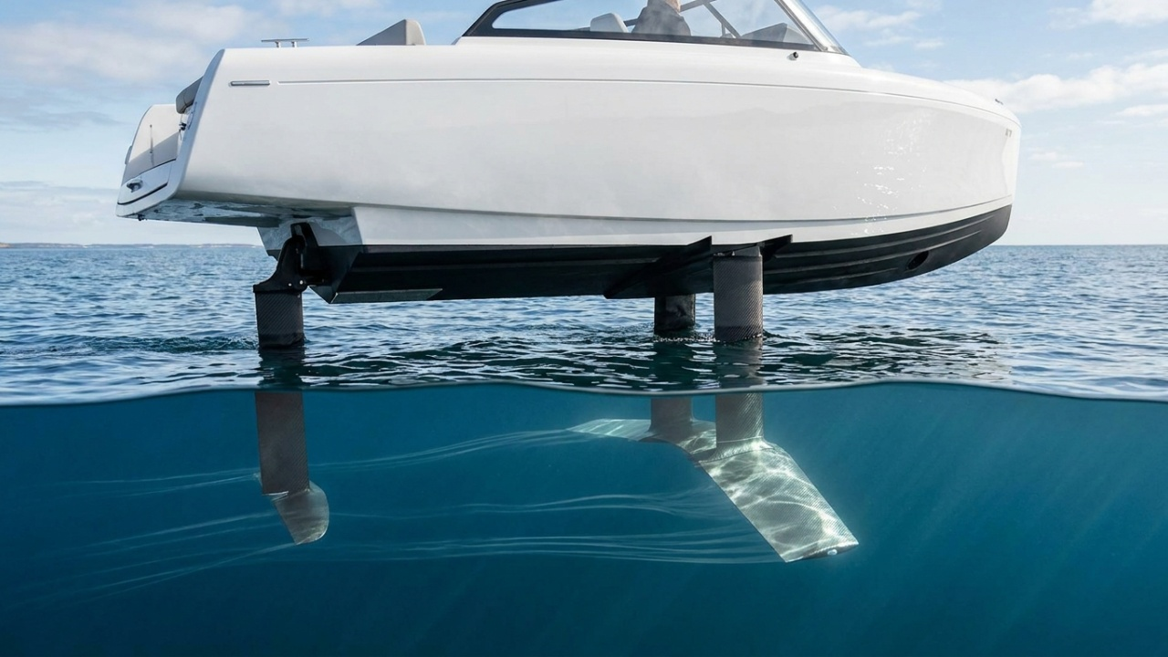 O barco elétrico que usa bateria de carro, levanta sobre as ondas e transforma 105 quilômetros de navegação em silêncio