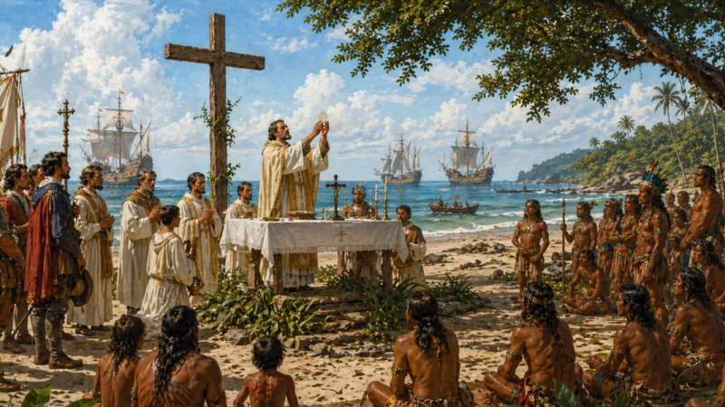 Primeira missa no Brasil marcou o início simbólico da colonização e da imposição do cristianismo aos povos originários
