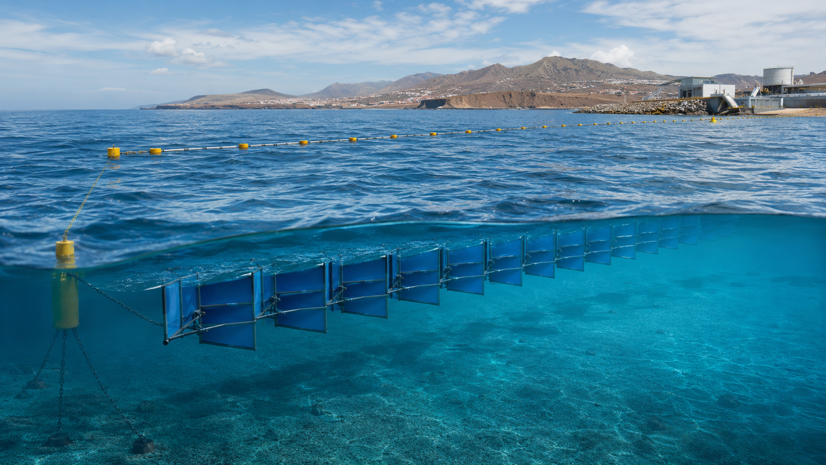 Uma empresa dinamarquesa instalou nas Canárias um sistema pioneiro que usa as ondas do Atlântico para gerar eletricidade e produzir água potável ao mesmo tempo, sem combustível fóssil e sem depender de sol ou vento, atacando de uma vez duas das maiores necessidades de ilhas isoladas