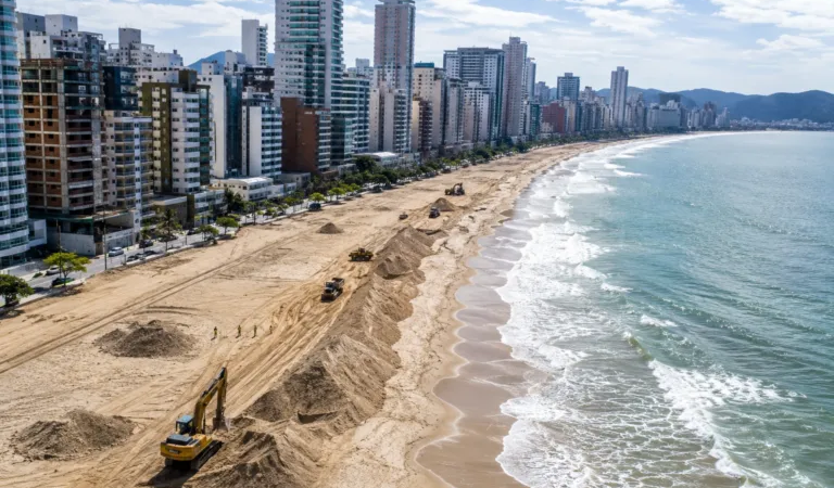 Mar avança sobre cidade com o 2º m² mais caro do Brasil e força obra milionária na orla da praia
