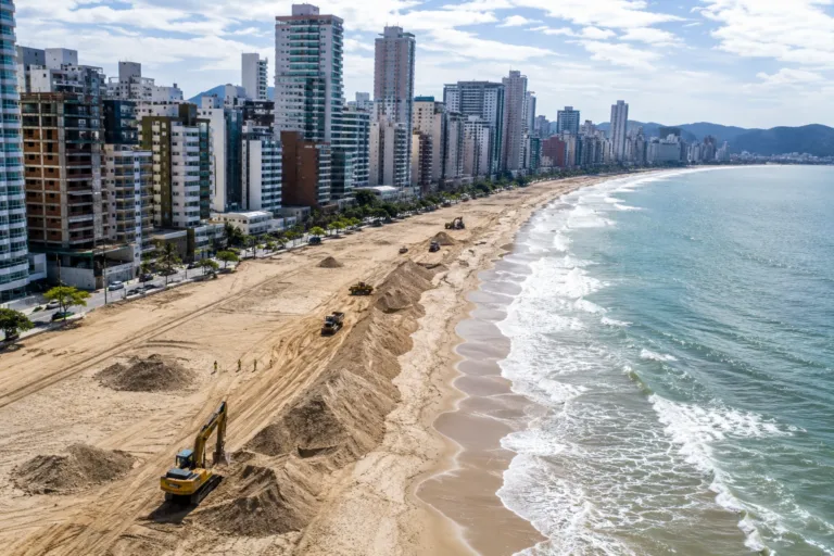 Mar avança sobre cidade com o 2º m² mais caro do Brasil e força obra milionária na orla da praia