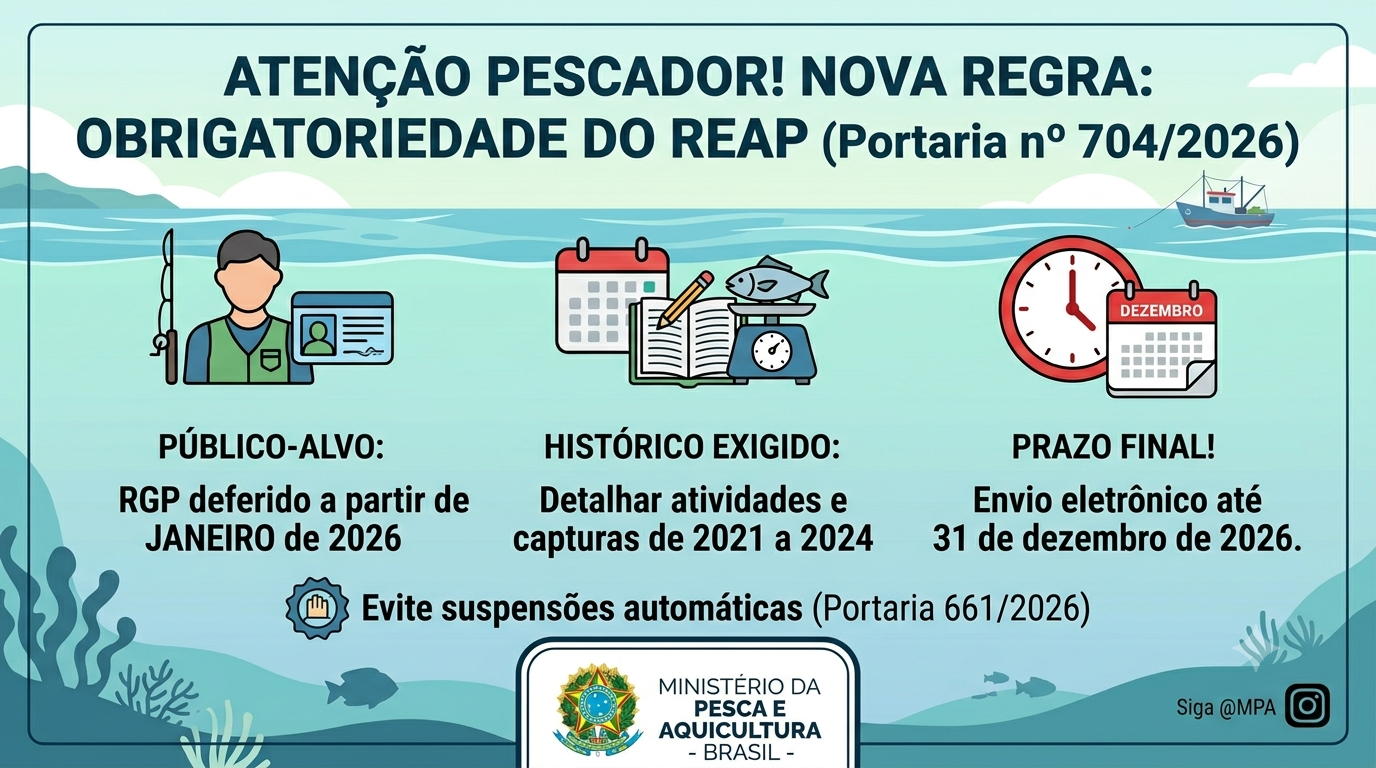 ATENÇÃO, PESCADOR: MPA torna obrigatório o envio do REAP para novos registros; prazo vai até dezembro