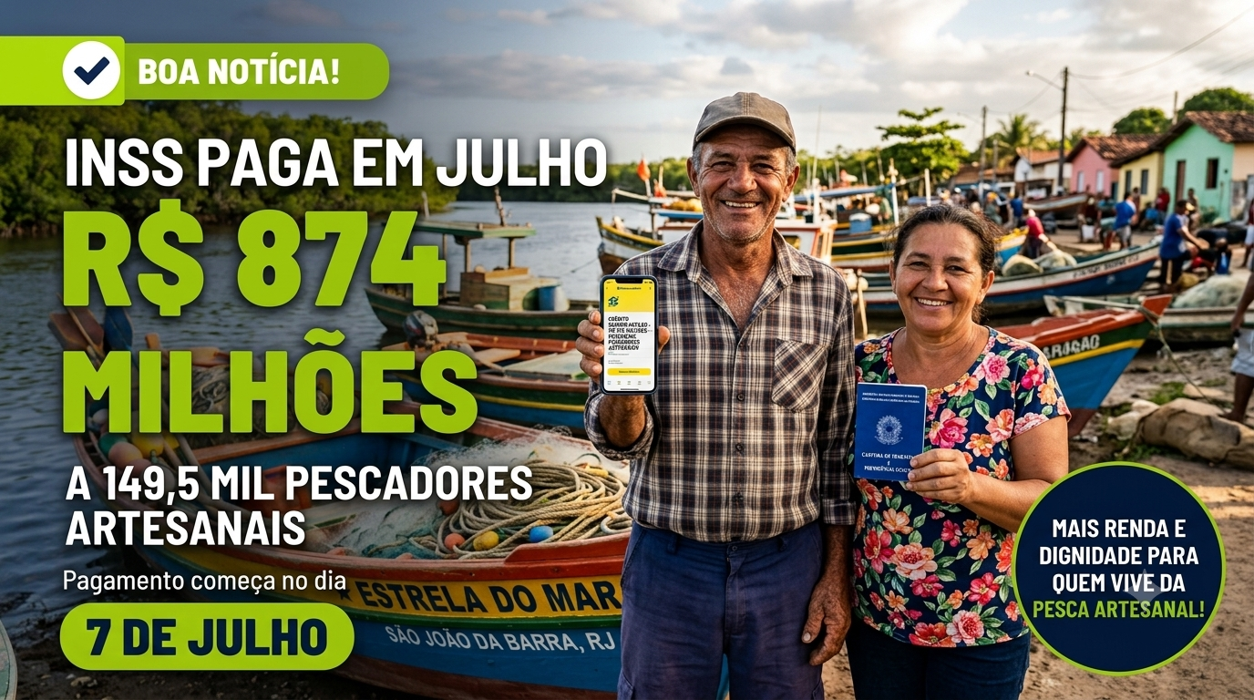 INSS inicia pagamento histórico de R$ 874,5 milhões para 149,5 mil pescadores artesanais em julho