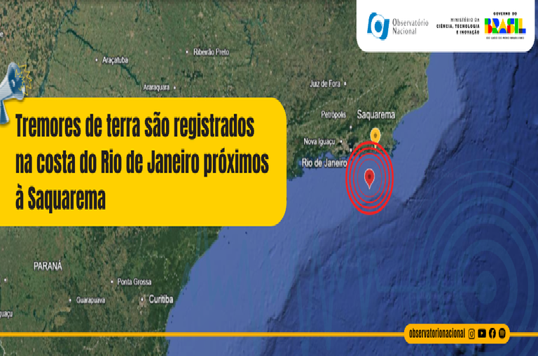 Tremores de terra são registrados na costa do Rio de Janeiro, próximos à Saquarema